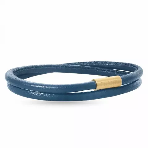 Runder blauem armband aus leder mit vergoldetem stahl  x 4 mm