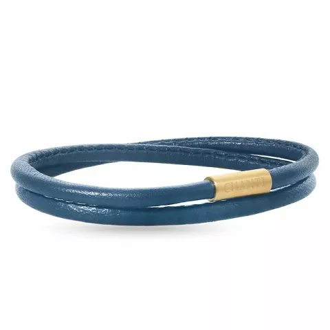 Runder blauem armband aus leder mit vergoldetem stahl x 4 mm