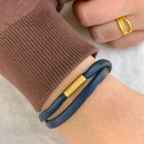 Flach blauem armband aus leder mit vergoldetem stahl x 6 mm