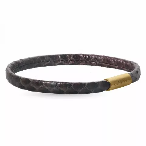Flach braunem schlangenarmband aus leder mit vergoldetem stahl  x 6 mm