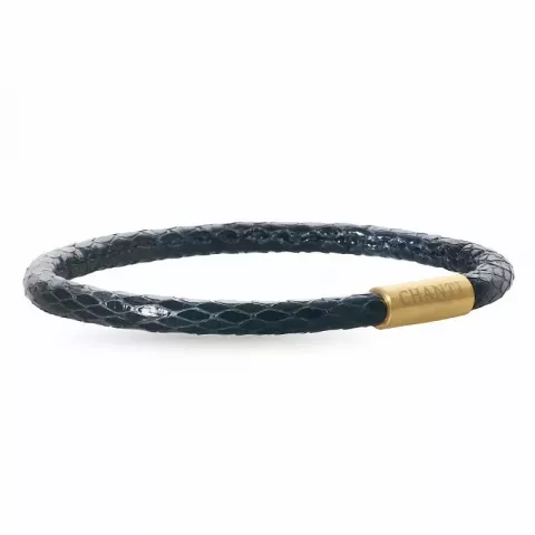 Runder schwarzem schlangenarmband aus leder mit vergoldetem stahl  x 4 mm