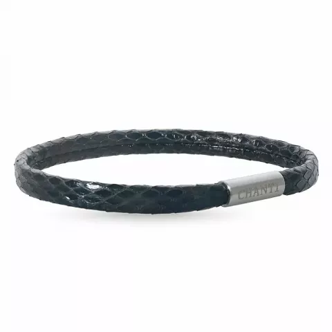 Flach schwarzem schlangenarmband aus leder mit stahl  x 6 mm