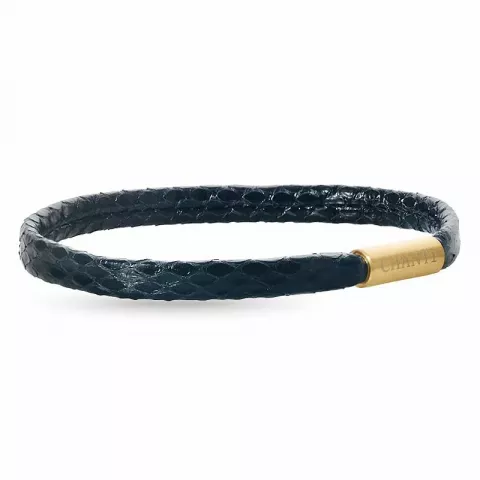 Flach schwarzem schlangenarmband aus leder mit vergoldetem stahl  x 6 mm