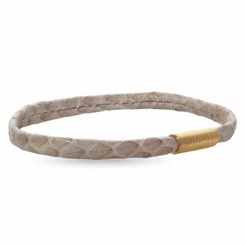 Flach beige schlangenarmband aus leder mit vergoldetem stahl  x 6 mm