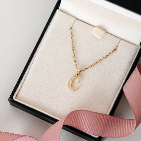 buchstab c Diamant Anhänger in 9 karat Gold 0,01 ct