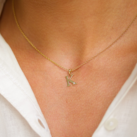 buchstab k Diamant Anhänger in 9 karat Gold 0,01 ct