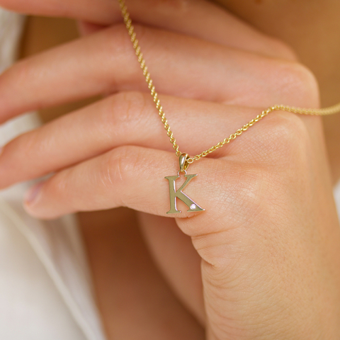 buchstab k Diamant Anhänger in 9 karat Gold 0,01 ct