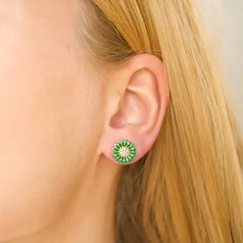 11 mm Marguerite dunkelgrünen Ohrringe in vergoldetem Sterlingsilber - Matilda