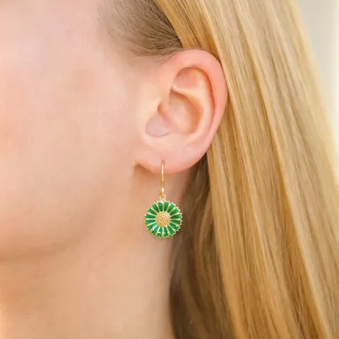 14,5 mm Marguerite dunkelgrünen Ohrringe in vergoldetem Silber - Marie