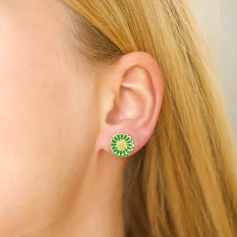11,5 mm Marguerite dunkelgrünen Ohrringe in vergoldetem Sterlingsilber