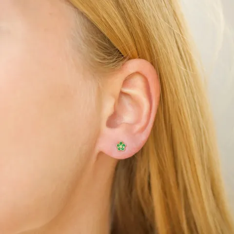 4,5 mm Marguerite dunkelgrünen Ohrringe in vergoldetem Silber - Majse