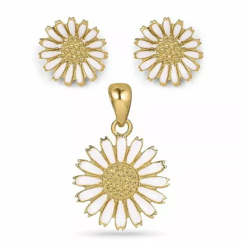 Marguerite Schmuck Set in vergoldetem Sterlingsilber weißem Emaille