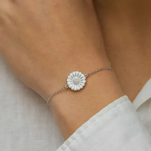 14 mm Marguerite Ankerarmband aus rhodiniertem Silber und Marguerite Anhänger aus rhodiniertem Silber