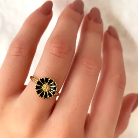 12 mm Marguerite schwarz Ring aus vergoldetem Sterlingsilber