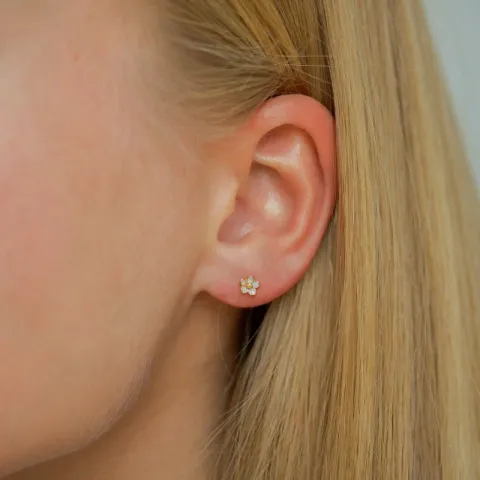 5 mm Marguerite blauem Ohrstecker in vergoldetem Silber - Majse