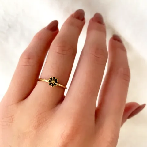 5 mm Marguerite schwarz Ring aus vergoldetem Sterlingsilber