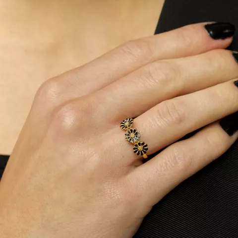 Marguerite schwarz Ring aus vergoldetem Sterlingsilber