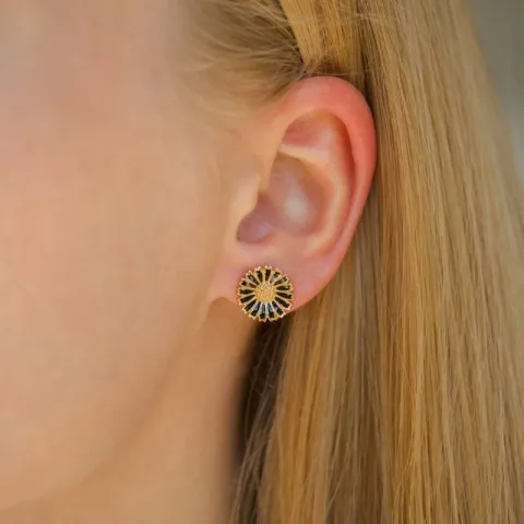 11 - 12 MM Marguerite schwarzem Ohrstecker in vergoldetem Silber - Marie