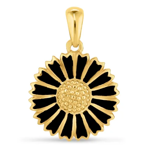 15 mm Marguerite schwarz Anhänger aus vergoldetem Sterlingsilber - Marie