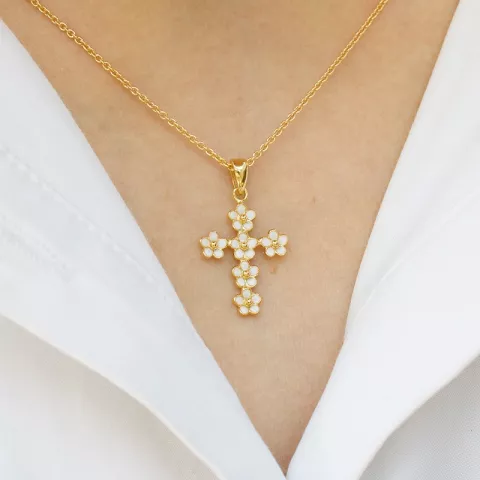 Kreuz Marguerite Anhänger aus vergoldetem Sterlingsilber