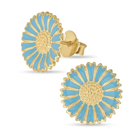 14 mm Marguerite blauem Ohrstecker in vergoldetem Silber - Marie