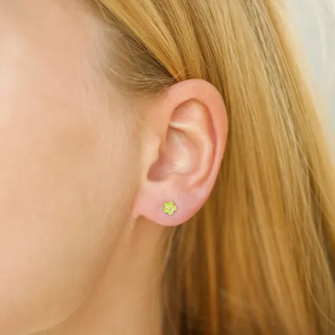 4,5 mm Marguerite hellgrünem Ohrstecker in vergoldetem Silber - Majse