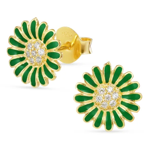 11 mm Marguerite dunkelgrünen Ohrringe in vergoldetem Sterlingsilber - Matilda