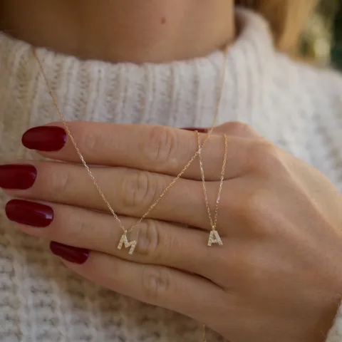 buchstab m Zirkon Halskette mit Anhänger aus 8 Karat Gold - My Letter