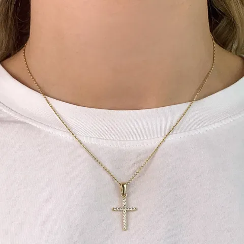 Kreuz Zirkon Anhänger aus 9 Karat Gold mit Rhodium