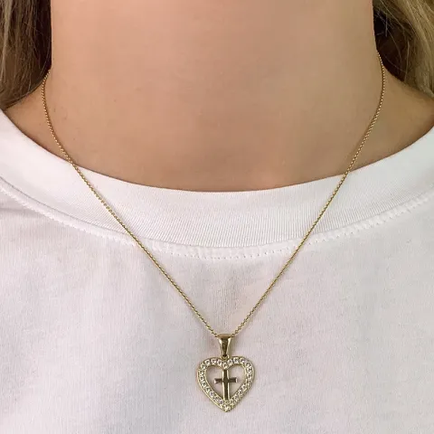 Herz Kreuz Anhänger aus 9 Karat Gold mit Rhodium