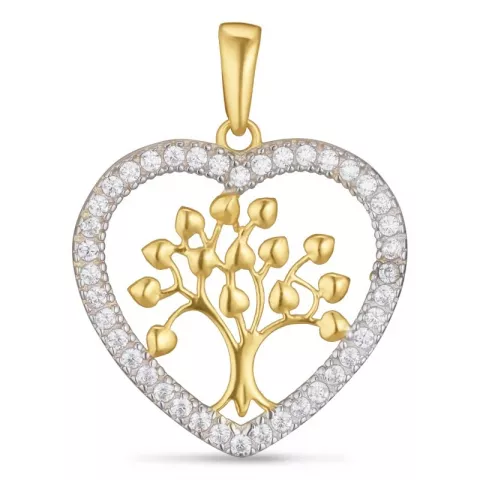 Herz Lebensbaum Zirkon Anhänger aus 9 Karat Gold mit Rhodium