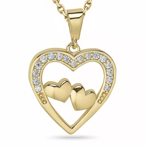 Herz Zirkon Halskette aus vergoldetem Sterlingsilber und Anhänger aus 9 Karat Gold - Gold Collection