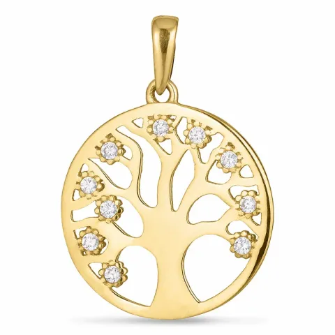 runder Lebensbaum Zirkon Anhänger aus 8 Karat Gold
