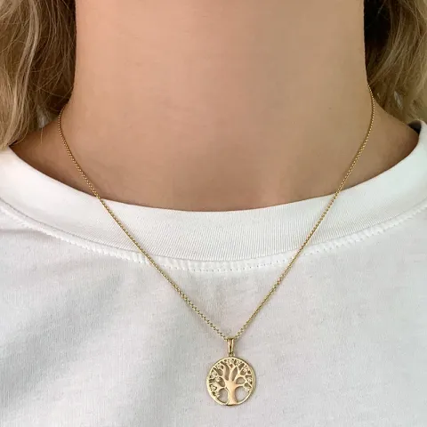 runder Lebensbaum Zirkon Anhänger aus 8 Karat Gold