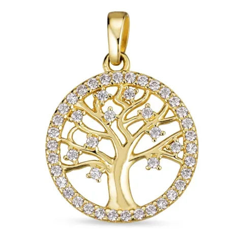 14 mm Lebensbaum Zirkon Anhänger aus 8 Karat Gold