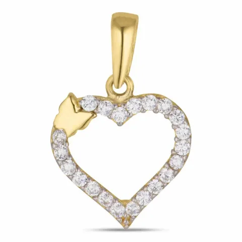 Herz Schmetterlinge Zirkon Anhänger aus 8 Karat Gold, rhodiniert
