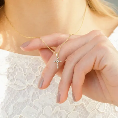 Kreuz Zirkon Anhänger aus 8 Karat Gold - Amoré