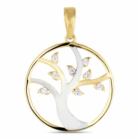 Lebensbaum Zirkon Anhänger aus 8 Karat Gold, rhodiniert