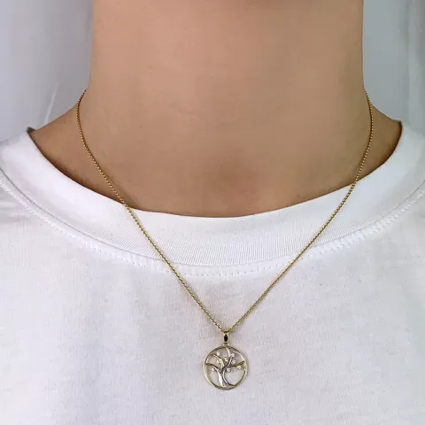 Lebensbaum Zirkon Anhänger aus 8 Karat Gold, rhodiniert