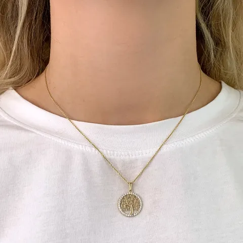 Lebensbaum Zirkon Anhänger aus 8 Karat Gold