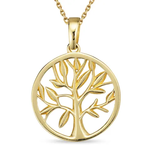 14 mm Lebensbaum Halskette aus vergoldetem Sterlingsilber und Anhänger aus 8 Karat Gold
