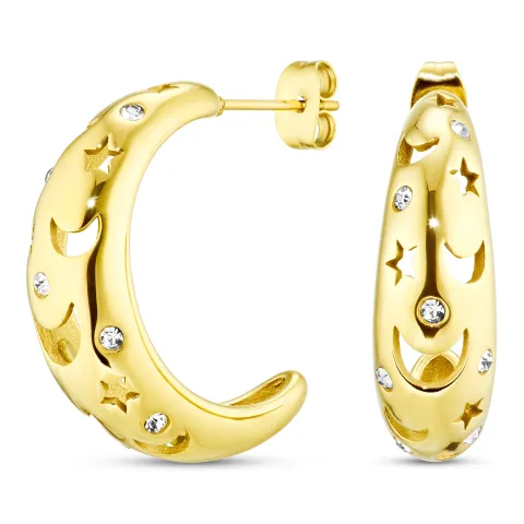 Wasserfester Mond und Stern Zirkon Halbkreolen in vergoldetem Stahl - OCEANA