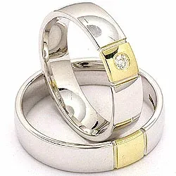 Trauringe aus 14 Karat Gold- und Weißgold 0,05 ct - set