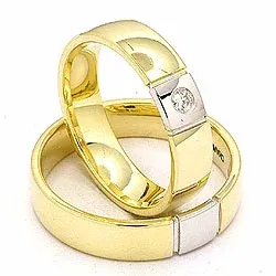 Trauringe aus 14 Karat Gold- und Weißgold 0,05 ct - set