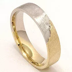 Rauem zweifarbig Diamant Trauring aus 14 Karat Gold- und Weißgold 0,035 ct