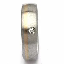 Trauring aus 14 Karat Stahl und Weissgold 0,035 ct