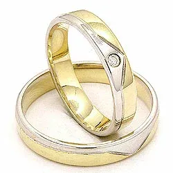 Trauringe aus 14 Karat Gold- und Weißgold 0,025 ct - set