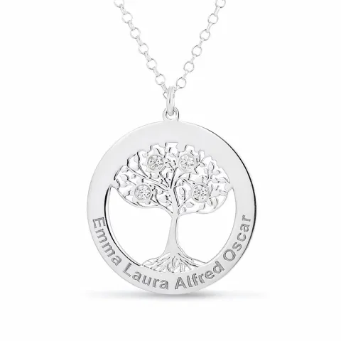 Lebensbaum Namenskette mit Anhänger in Silber mit weißem Swarovski-Kristall