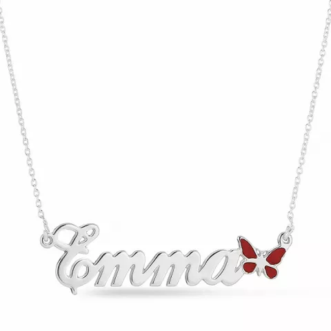 Schmetterling Namenskette mit Anhänger in Silber mit  rotem Emaille