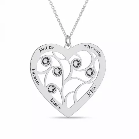 Herz Namenskette mit Anhänger in Silber mit  weißem Swarovski-Kristall